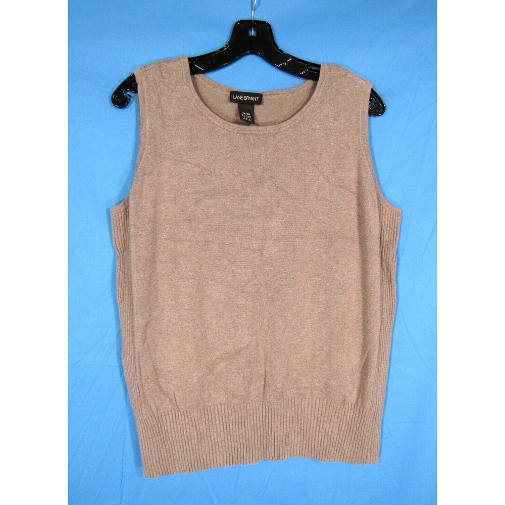 LANE BRYANT Light Brown RIBBED DETAIL Sleeveless KNIT SWEATER Tank Top Sz 18/20
